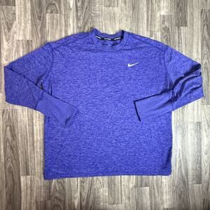 Nike Dri-FIT Running Long Sleeve Shirt Blue Thumbholes Reflective Men’s XL